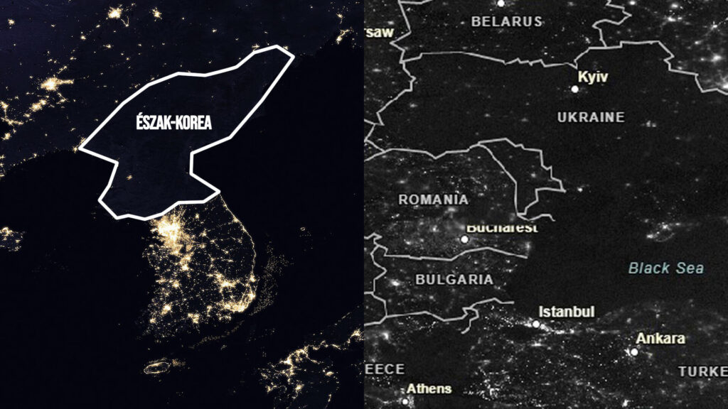 Észak-Korea és Ukrajna éjszakai kivilágítottsága