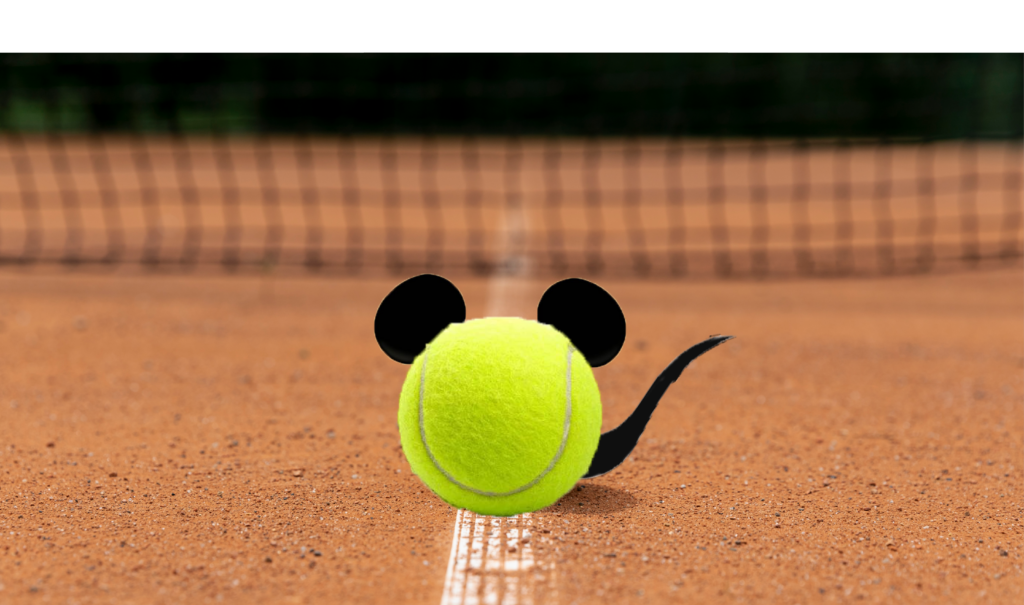 Teniszlabda rajzolt fülekkel és farokkal